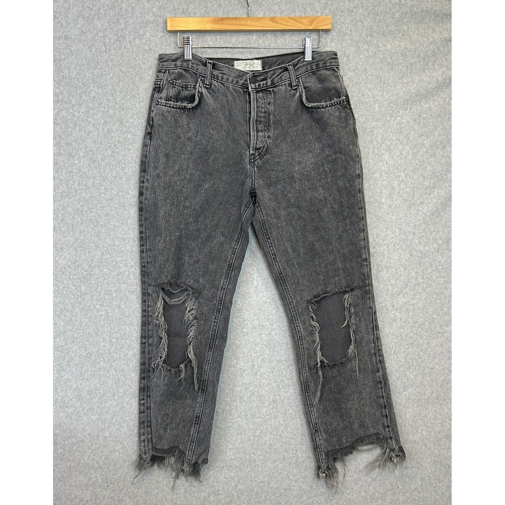 We The Free Jeans Faded Black Distressed Raw Hem Straight Leg Womens 28